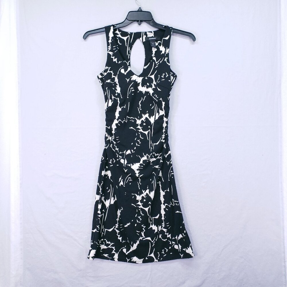 Express Black Sunflower V Neck Sleeveless V Neck A line Dress Size 4 Business